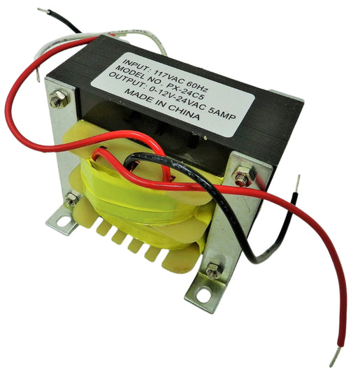 24VCT 24V, 12V Transformer 12V-0-12V CT @ 5A 117VAC to 24VAC 12VAC;  Part #: PX-24C5 - AC-DC PowerShack