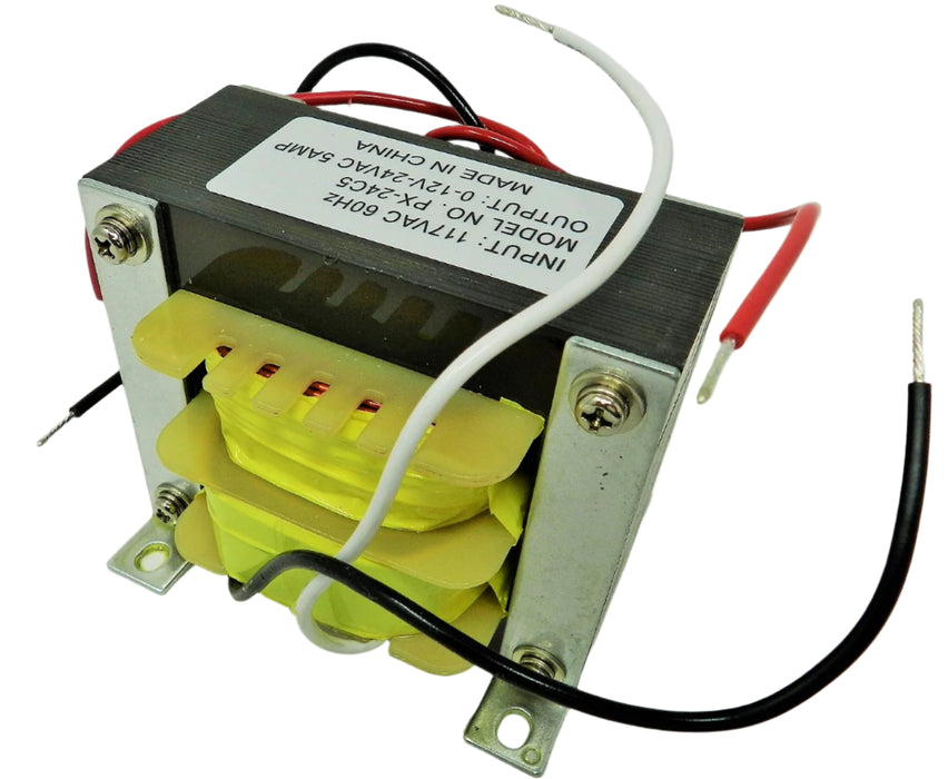 24VCT 24V, 12V Transformer 12V-0-12V CT @ 5A 117VAC to 24VAC 12VAC;  Part #: PX-24C5 - AC-DC PowerShack