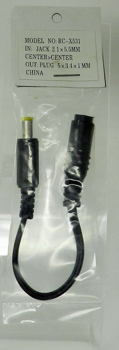 DC Barrel Plug Adapter to 5 x 3.4mm plug from 2.1 x 5.5mm - AC-DC PowerShack