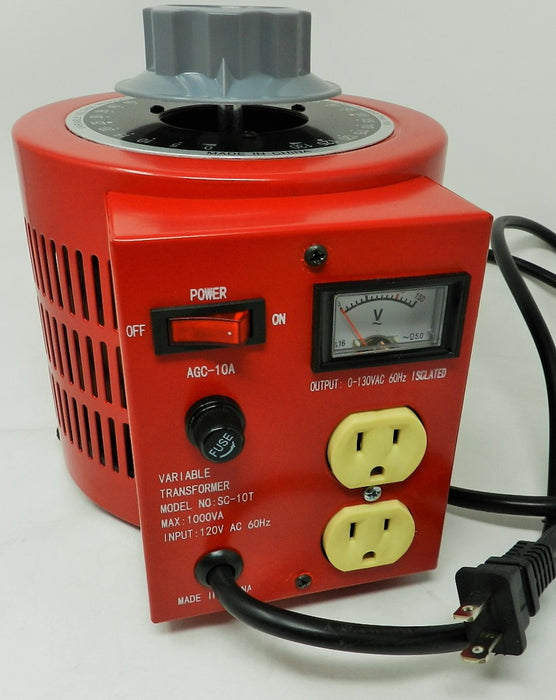 Variable Transformer 10 Amp (1000 Watts); 0~130VAC Output w/ISOLATION; Part # SC-10T - AC-DC PowerShack