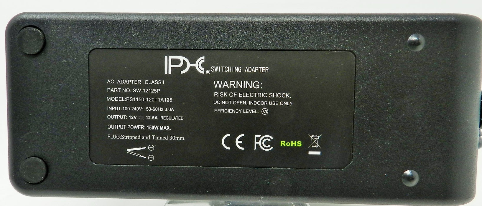 AC-DC Switching Regulated Power Supply 12VDC @ 12500mA; Tinned end wires no DC plug; Part # SW-12125P - AC-DC PowerShack