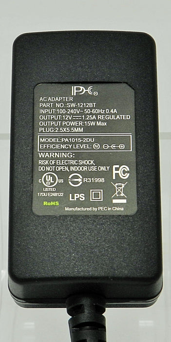 AC-DC Switching Regulated Power Supply 12VDC @ 1250mA; 2.5 x 5.5mm (+) center polarity; Part # SW-1212BT - AC-DC PowerShack