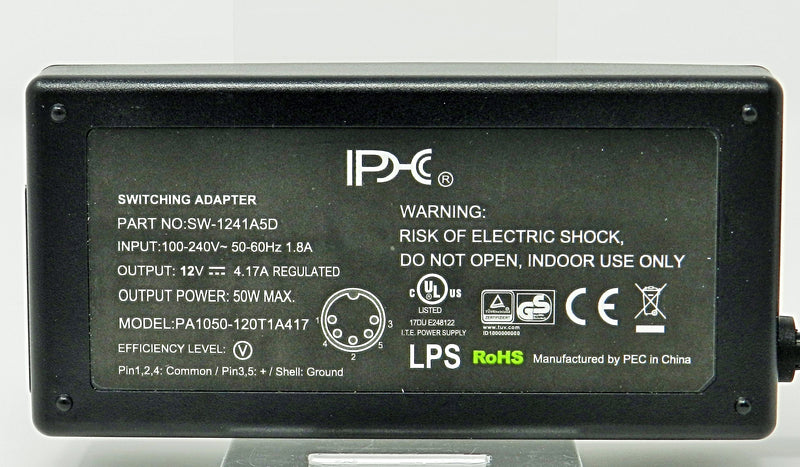 AC-DC Switching Regulated Power Supply 12VDC @ 4160mA; DIN-5; Part # SW-1241A5D - AC-DC PowerShack