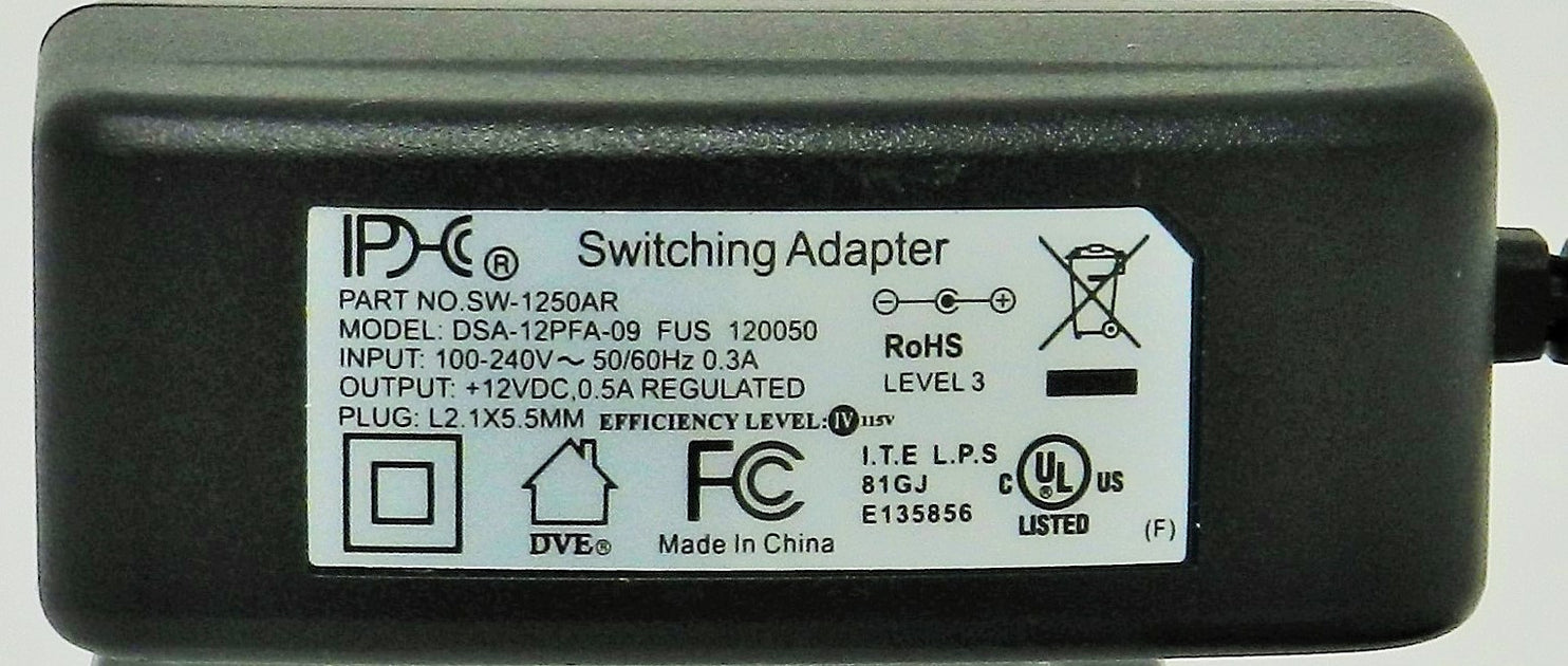 AC-DC Switching Regulated Power Supply 12V DC @ 500mA; 2.1 x 5.5mm ...