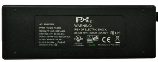 AC-DC Switching Regulated Power Supply 15VDC @ 5000mA; 2.5 x 5.5mm (+) center polarity; Part # SW-155TB - AC-DC PowerShack