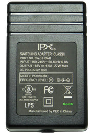 AC-DC Switching Regulated Power Supply 18VDC @ 1500mA; 2.1 x 5.5mm (+) center polarity; Part #: SW-1813AR - AC-DC PowerShack