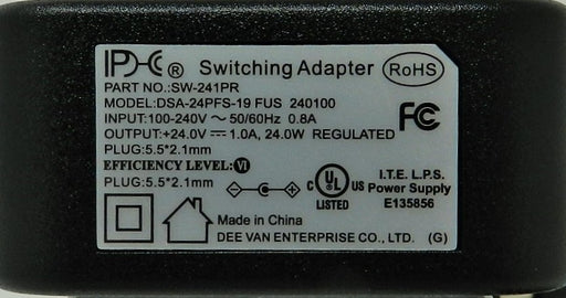 AC-DC Switching Regulated Power Supply 24V DC @ 1000mA; 2.1 x 5.5mm (+) center polarity - AC-DC PowerShack