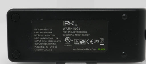 AC-DC Switching Regulated Power Supply 24VDC @ 5000mA; 2.1 x 5.5mm (+) center polarity; Part # SW-245A - AC-DC PowerShack