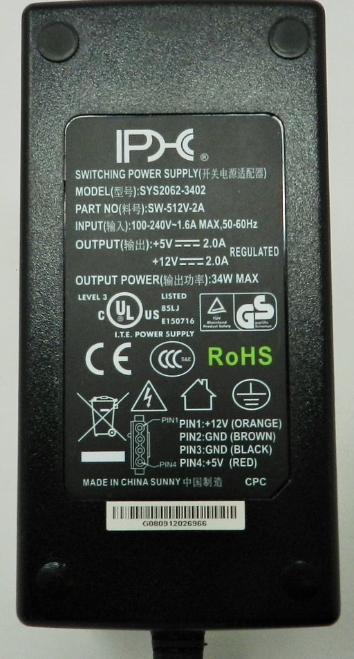 AC-DC Switching Regulated Power Supply 5 & 12VDC @ 2000mA; Tamiya Female Jack; Part # SW-512V-2A - AC-DC PowerShack