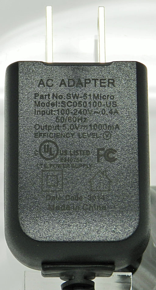 AC-DC Switching Regulated Power Supply 5VDC @ 1000mA; Micro USB Plug; Part # SW-51MICRO - AC-DC PowerShack