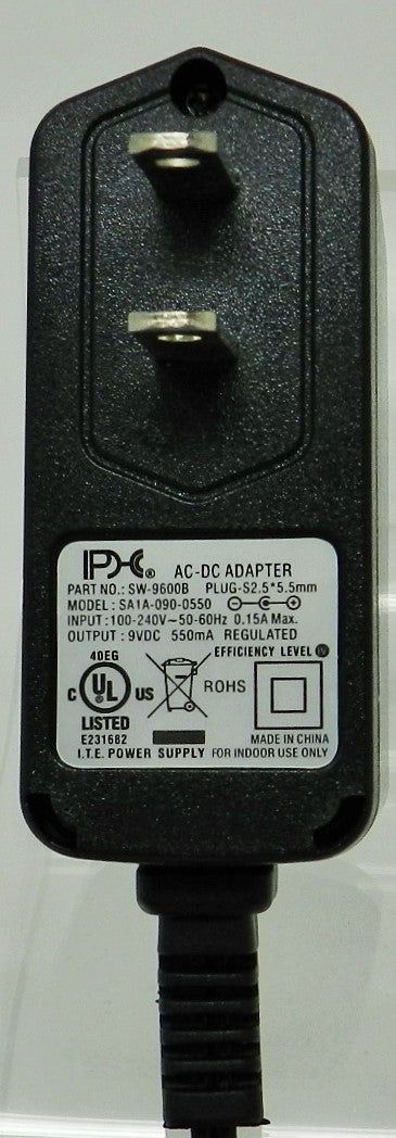 AC-DC Switching Regulated Power Supply 9VDC @ 550mA; 2.5 x 5.5mm (+) center polarity; Part # SW-9600B - AC-DC PowerShack