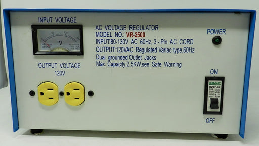 AC Auto Voltage Regulator Transformer 2500 Watts; 120VAC Output; Part # VR-2500 - AC-DC PowerShack